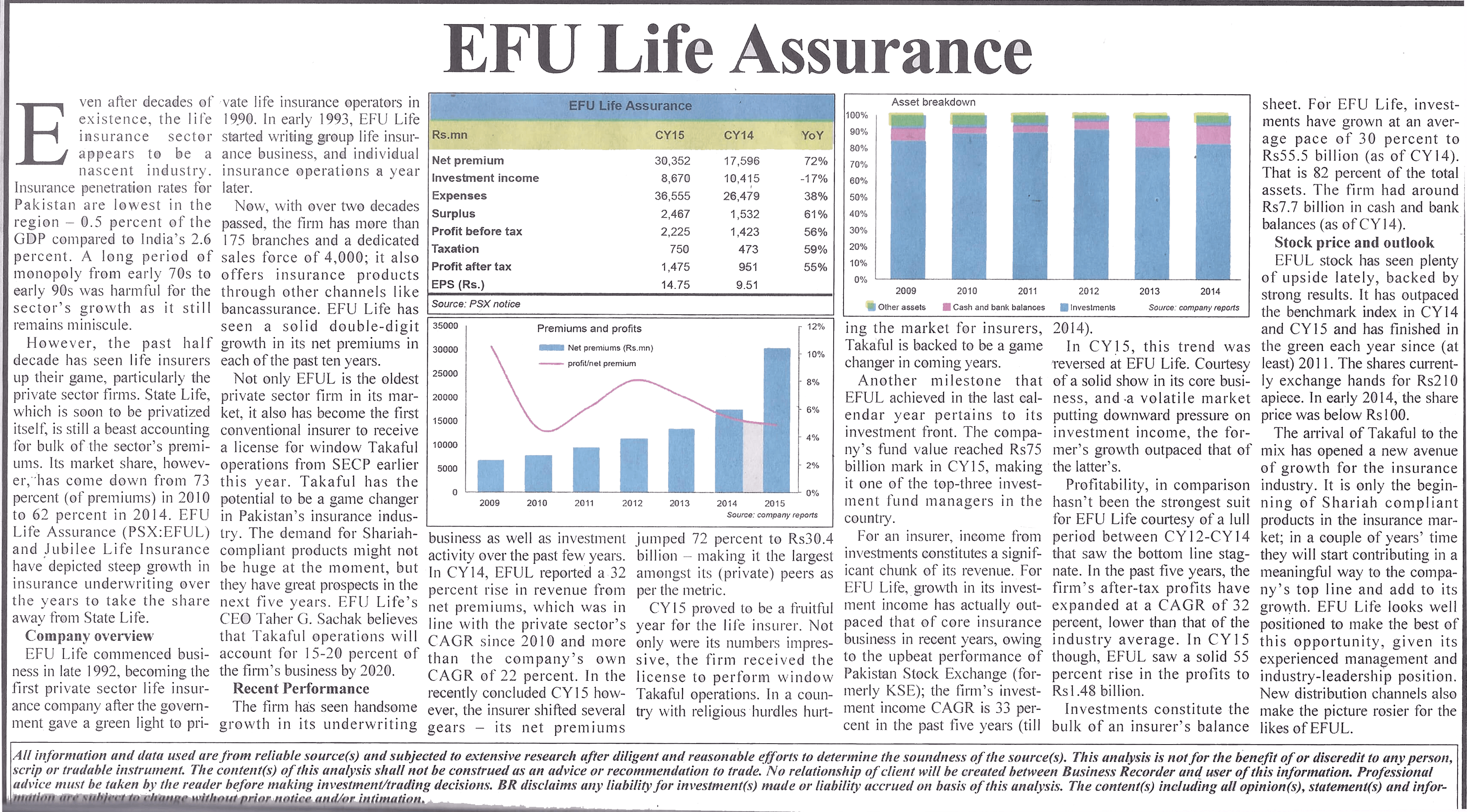 A report on EFU Life's Outstanding Business Performance in Business Recorder